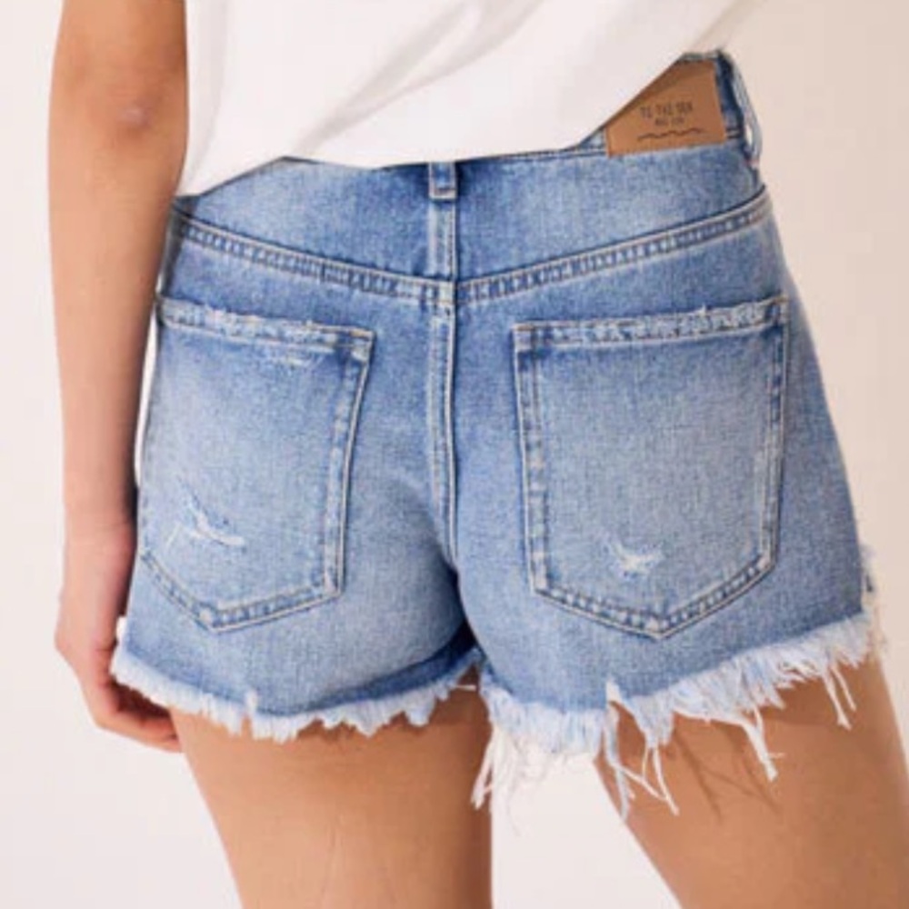 To The Sea Distressed Cutoff Denim Shorts